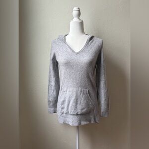 L.L. Bean 100% Cashmere Heather Gray Hooded V-Neck Sweater Size Small